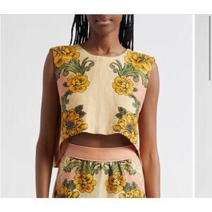 FARM Rio Delicate Flower Arabesque Linen Top - Size M